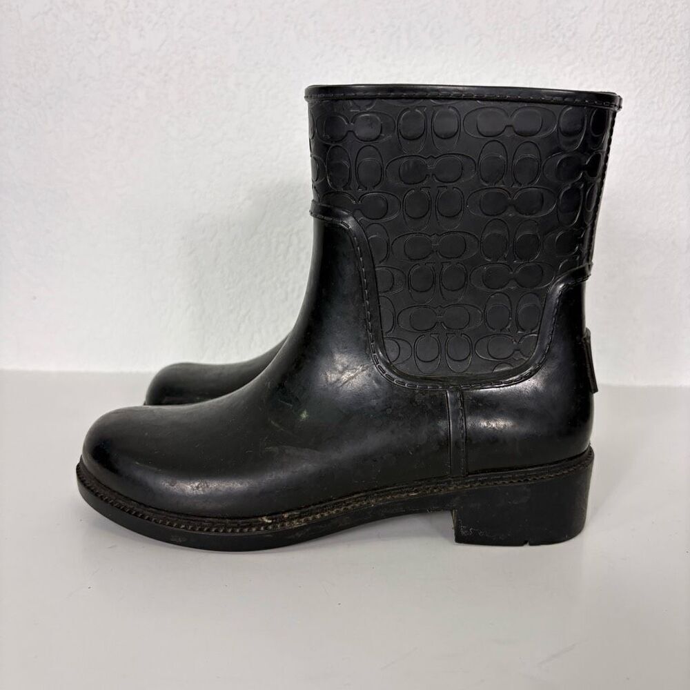Coach Black Monogram Mid Calf Pull On Rain Boots Women's‎ Size 5